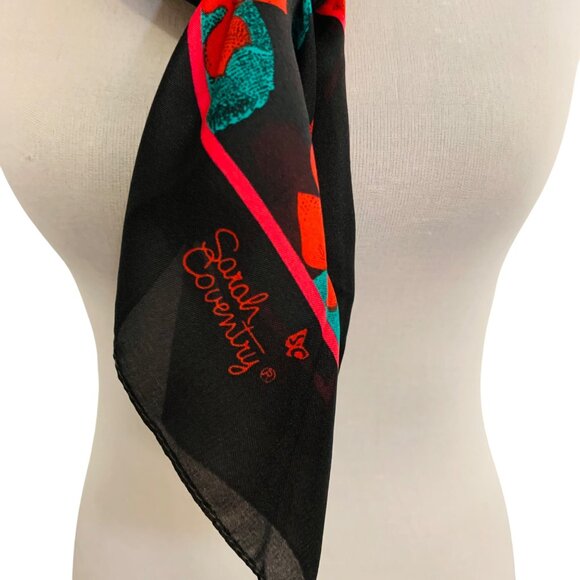 Sarah Coventry Floral Scarf Roses Print VTG 80s Womens Square Fashion Signed - Picture 8 of 10